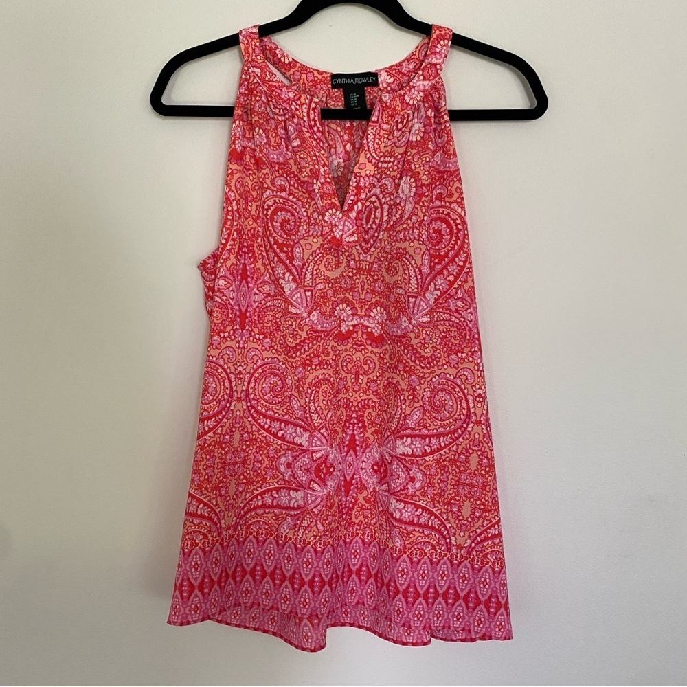 Cynthia Rowley Pink Paisley Notch Neck Tank Top